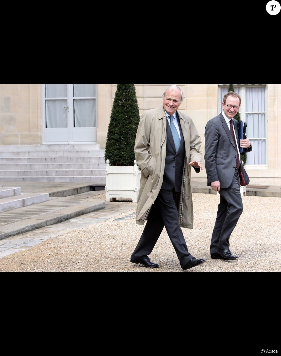 Claude Bebear (L), AXA Group Honorary Chairman and President of the Institut Montaigne think tank, and Laurent Bigorgne, Institut Montaigne Managing Director leave the Elysee presidential palace after their meeting with President Francois Hollande, in Paris, France on April 15, 2013. Photo by Stephane Lemouton/ABACAPRESS.COM