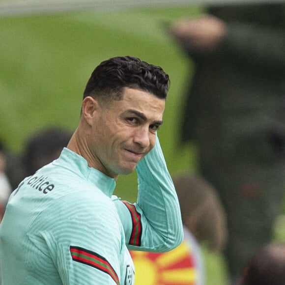 Cristiano Ronaldo lors d'une séance d'entraînement au stade Dragao de Porto, Pourtugal, le 28 mars 2022, la veille du match de football aller de la finale de qualification pour la Coupe du monde 2022 contre la Macédoine du Nord. © Atlantico Press/Zuma Press/Bestimage