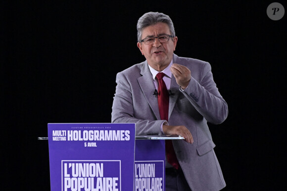 Jean-Luc Mélenchon, candidat du parti La France Insoumise (LFI) à l'élection présidentielle 2022, lors d'un meeting à Lille, France, le 5 avril 2022