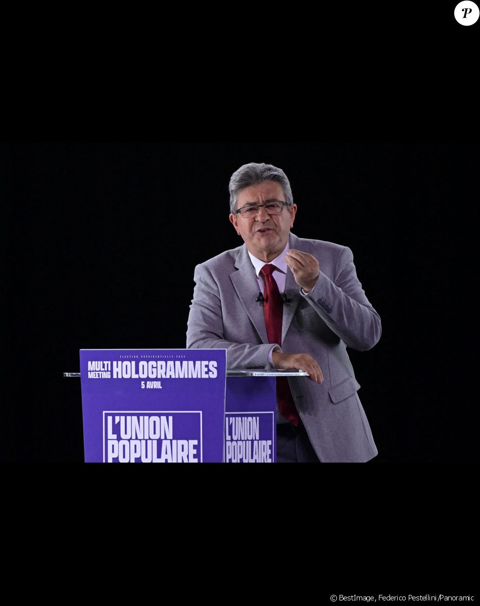Jean-Luc Mélenchon, candidat du parti La France Insoumise (LFI) à l'élection présidentielle 2022, lors d'un meeting à Lille, France, le 5 avril 2022