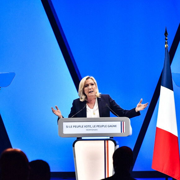 Meeting de Marine Le Pen, candidate RN à l'élection présidentielle, à Perpignan le 7 avril 2022