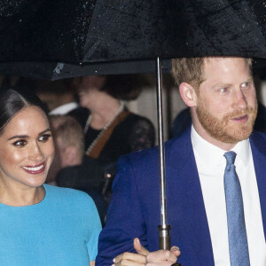 Le prince Harry, duc de Sussex, et Meghan Markle, duchesse de Sussex arrivent à la cérémonie des Endeavour Fund Awards au Mansion House à Londres, Royaume Uni, le 5 mars 2020.