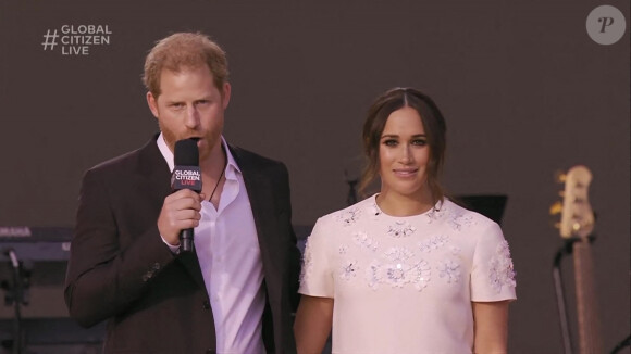 Capture d'écran de l'intervention du Prince Harry et sa femme Meghan Markle pendant le concert "Global Citizen Live" à New York City, New York, etats-Unis, le 26 septembre 2021.