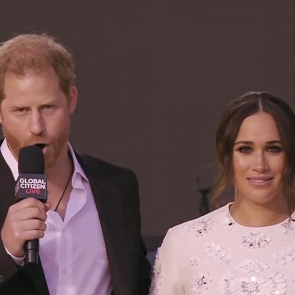 Capture d'écran de l'intervention du Prince Harry et sa femme Meghan Markle pendant le concert "Global Citizen Live" à New York City, New York, etats-Unis, le 26 septembre 2021.