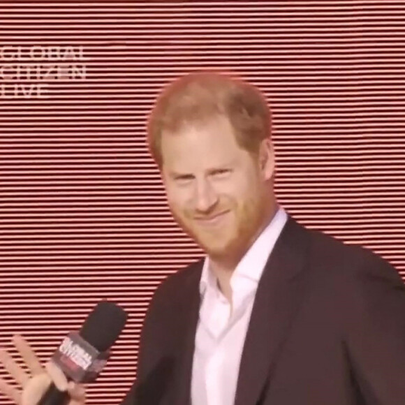 Capture d'écran de l'intervention du Prince Harry et sa femme Meghan Markle pendant le concert "Global Citizen Live" à New York City, New York, etats-Unis, le 26 septembre 2021.