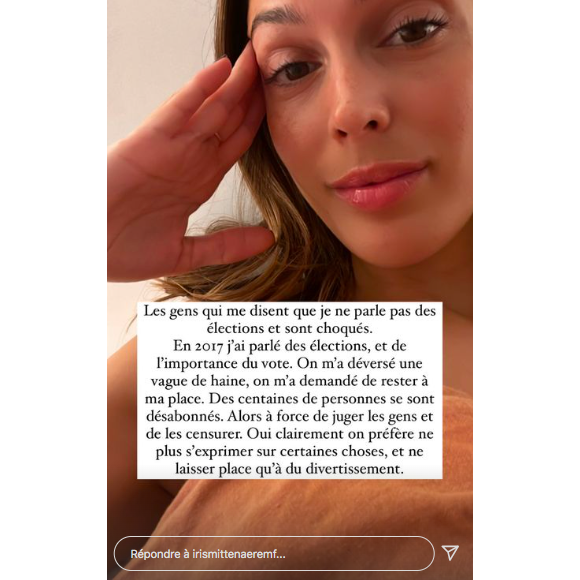 Iris Mittenaere répond aux critiques concernant son silence sur l'élection présidentielle