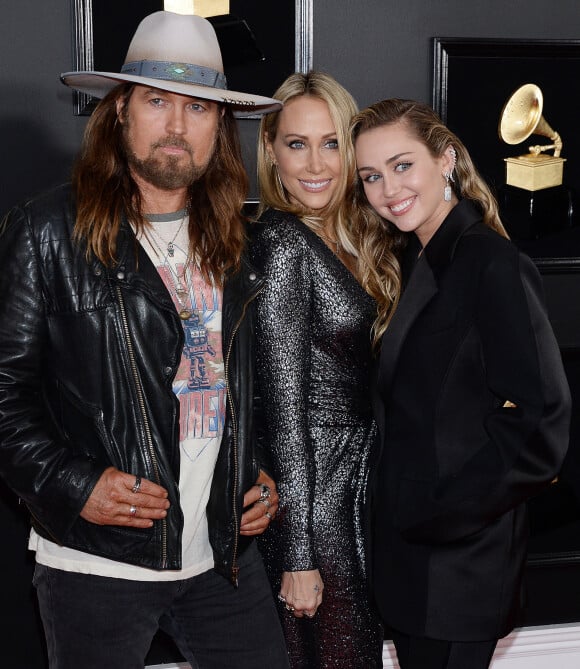 Divorce - Les parents de Miley Cyrus, Billy Ray Cyrus et Tish Cyrus, divorcent - Billy Ray Cyrus avec sa femme Tish Cyrus et sa fille Miley Cyrus - Les célébrités arrivent à la 61ème soirée annuelle des GRAMMY Awards à Los Angeles, le 10 février 2019