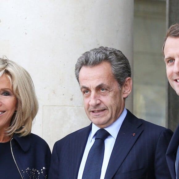 Brigitte Macron, Nicolas Sarkozy, Emmanuel Macron - Le président de la République française a reçu les membres de la délégation française de Paris2024 ainsi que ses deux prédécesseurs au palais de l'Elysée à Paris, France, le 16 septembre 2017