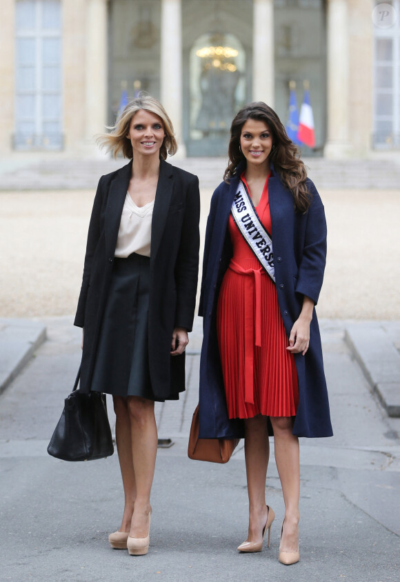 Iris Mittenaere (Miss Univers) et Sylvie Tellier au Palais de l'Elysée pour rencontrer le Président de la République F. Hollande et visiter l'Elysée à Paris, le 18 mars 2017. 