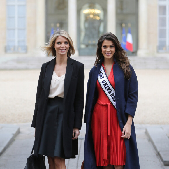 Iris Mittenaere (Miss Univers) et Sylvie Tellier au Palais de l'Elysée pour rencontrer le Président de la République F. Hollande et visiter l'Elysée à Paris, le 18 mars 2017. 