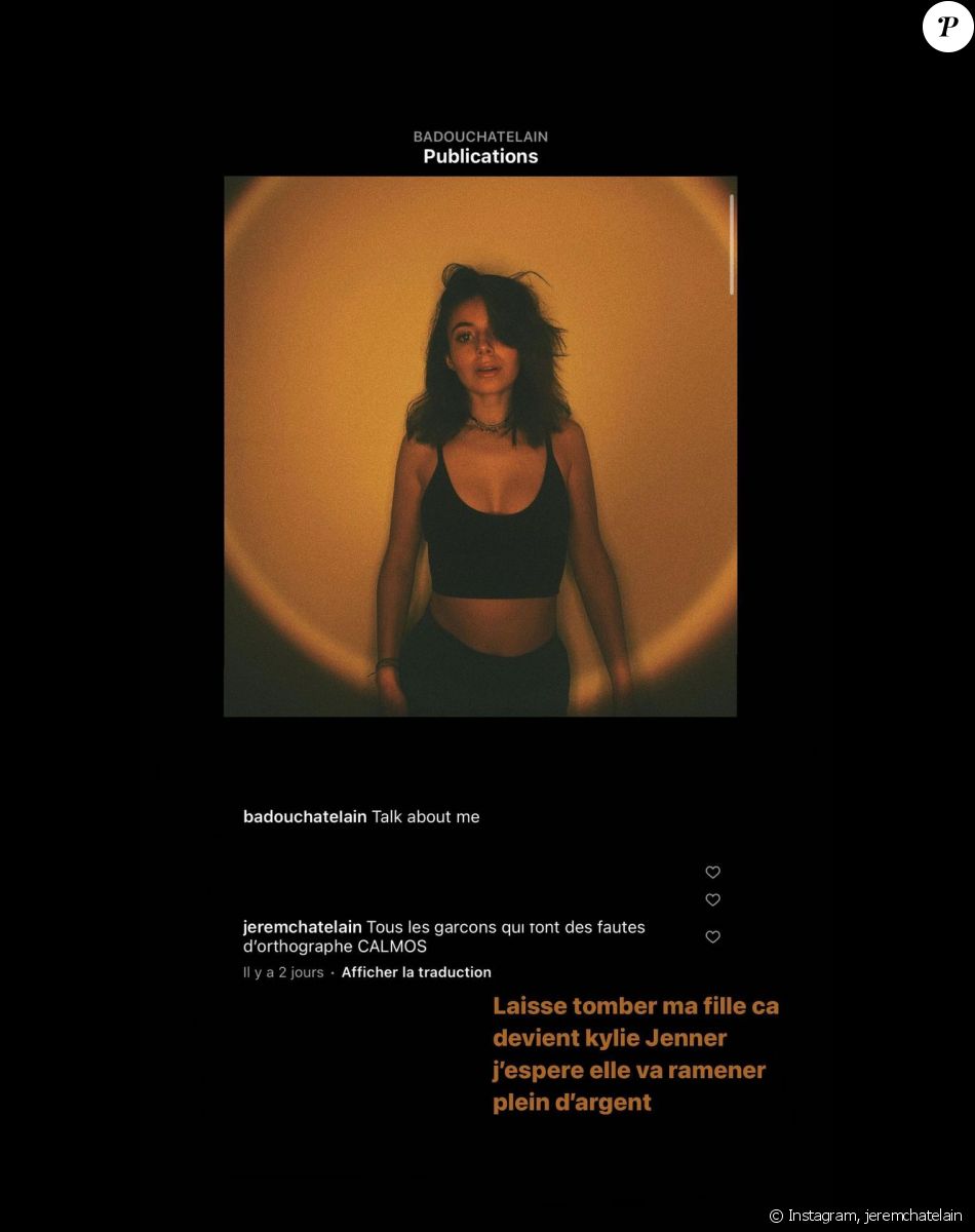 Jérémy Chatelain a réagi à une publication de sa fille Annily sur Instagram. Le 17 avril 2022.