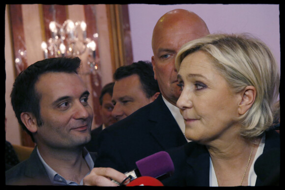 Marine Le Pen et Florian Philippot lors d 'une conférence de presse. Paris, Salon Hoche. Le 10 avril 2017 © Alain Guizard / Bestimage