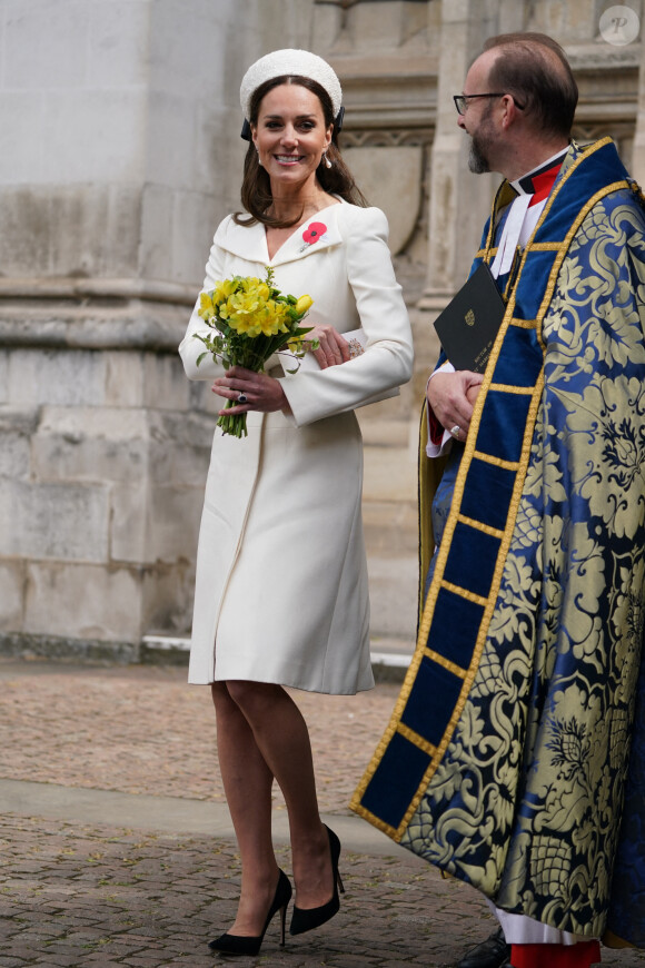 Catherine (Kate) Middleton, duchesse de Cambridge, assiste à un service à l'abbaye de Westminster commémorant l'Anzac Day à Londres, le 25 avril 2022. Photo by Victoria Jones/PA Wire /ABACAPRESS.COM
