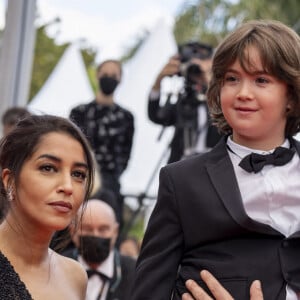 Leïla Bekhti, Gabriel Merz Chammah (petit-fils de I.Huppert), Damien Bonnard - Montée des marches du film " Les intranquilles " lors du 74ème Festival International du Film de Cannes. Le 16 juillet 2021 © Borde-Jacovides-Moreau / Bestimage 