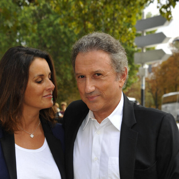 Faustine Bollaert et Michel Drucker - Conférence de presse Europe1 à Paris le 29 aout 2011.
