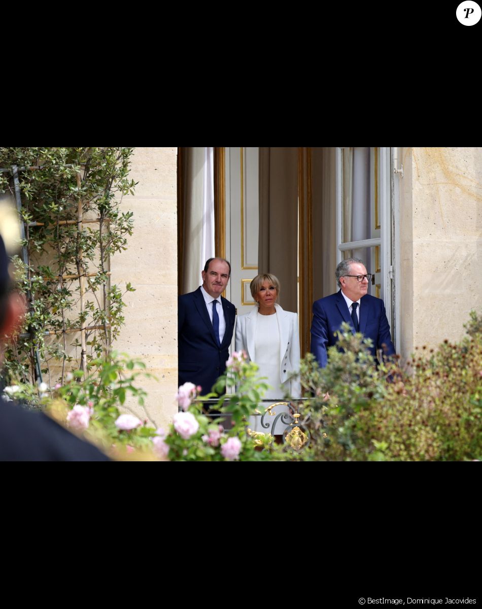 La première dame Brigitte Macron, le premier ministre Jean Castex et le président de l'assemblée nationale Richard Ferrand - Cérémonie d'investiture du président de la République, Emmanuel Macron au Palais de l'Elysée à Paris le 7 Mai 2022, suite à sa réélection le 24 avril dernier.