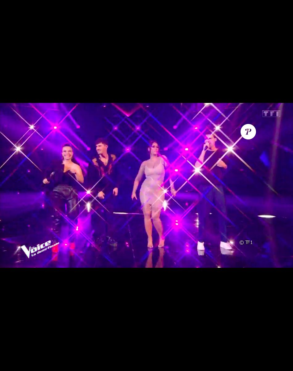 Amel Bent avec ses Talents interprète Kiss de Prince lors des demi-finales de The Voice sur TF1 ce 14 mai 2022