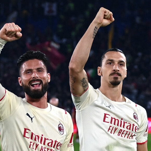 Olivier Giroud et Zlatan Ibrahimovic - Serie A - As Rome vs Milan AC à Rome le 31 octobre 2021. © Image Sport /Panoramic/Bestimage