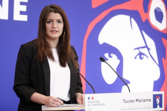 A l'occasion de la journée internationale des droits des femmes, Marlène Schiappa, ministre déléguée auprès du ministre de l'Intérieur, chargée de la Citoyenneté, organise l'évènement " Toutes Marianne " autour de Marianne, incarnation de la République et de ses valeurs, Paris, France, le 8 mars 2022. © Stéphane Lemouton/Bestimage