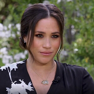 Meghan Markle (enceinte) lors de son interview avec Oprah Winfrey, diffusée le 7 mars 2021 sur la chaîne américaine CBS.