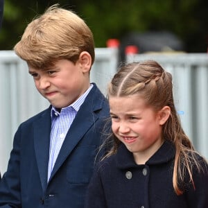 Le prince George de Cambridge et la princesse Charlotte de Cambridge en visite au château de Cardiff, Royaume Uni, le 4 juin 2022, à l'occasion du jubilé de platine de la reine d'Angleterre. later that afternoon. 4 June 2022.