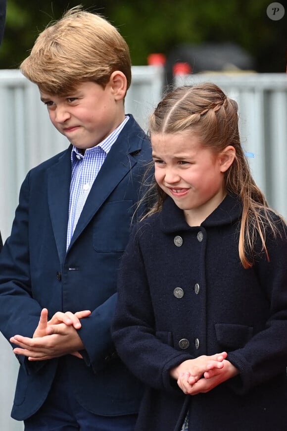 Le prince George de Cambridge et la princesse Charlotte de Cambridge en visite au château de Cardiff, Royaume Uni, le 4 juin 2022, à l'occasion du jubilé de platine de la reine d'Angleterre. later that afternoon. 4 June 2022.