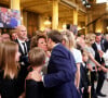 Emmanuel Macron avec sa mère Françoise Noguès, Tiphaine Auzière et son compagnon Antoine, Brigitte Macron - Cérémonie d'investiture du président de la République, Emmanuel Macron au Palais de l'Elysée à Paris