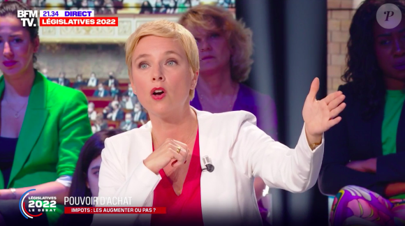 Image du débat de BFMTV pour l'entre-deux-tours des législatives diffusé le 16 juin 2022 : Clémentine Autain, figure de la France insoumise
