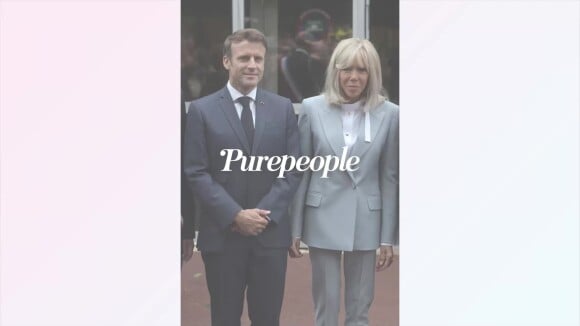 Brigitte Macron très chic en tailleur gris perle pour aller voter avec Emmanuel sous la pluie !