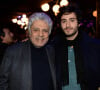 Enrico Macias avec son petit-fils Symon Milshtein lors de l'after-party du film de "Raid Dingue" au restaurant Bermuda Onion à Paris. © Rachid Bellak/Bestimage 