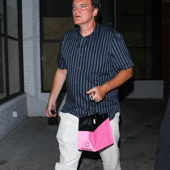 Exclusif - Quentin Tarantino à la sortie du restaurant Mr. Chow à Los Angeles, Californie, Etats-Unis, le 29 juin 2021. 