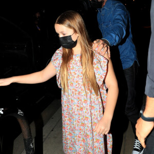 David Beckham, sa femme Victoria Beckham et leur fille Harper vont dîner au restaurant Giorgio Baldi à Santa Monica, Los Angeles, Californie, Etats-Unis, le 19 octobre 2021. 