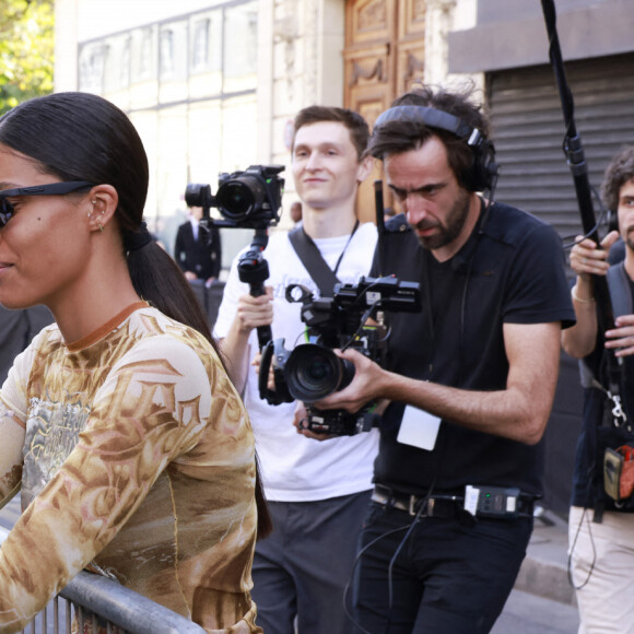 Tina Kunakey - Arrivées au défilé de mode Haute-Couture automne-hiver 2022-2023 "Jean Paul Gaultier" à Paris. Le 6 juillet 2022 © Christophe Aubert via Bestimage 