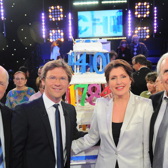 Bertrand Renard, Laurent Romejko, Arielle Boulin-Prat et Patrice Laffont - Enregistrement de l'émission anniversaire des 40 ans "Des chiffres et des lettres" © Guillaume Gaffiot /Bestimage