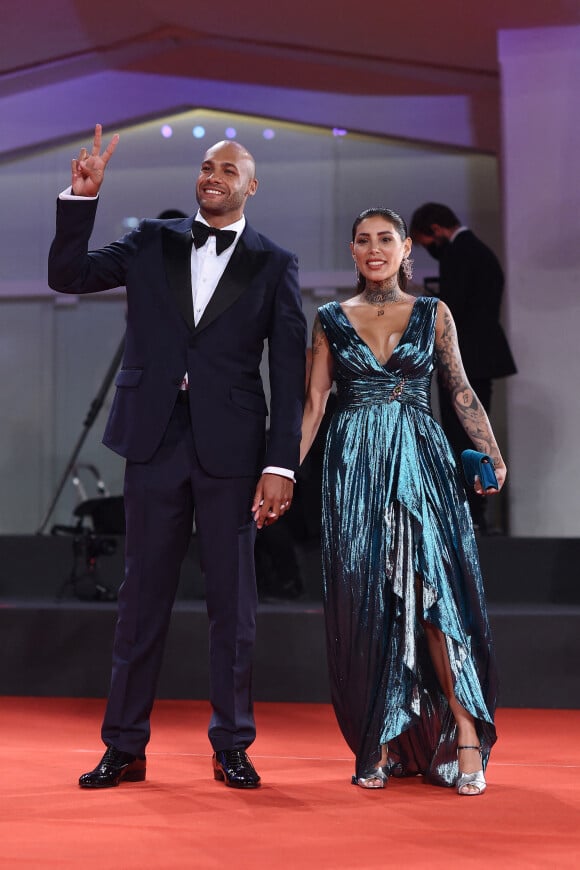 Marcell Jacobs et Nicole Daza - Première de "The Last Duel" lors du festival international du film de Venise (La Mostra), le 10 septembre 2021.