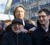 Jean-Charles Decaux, Anne Hidalgo, Jean-Jacques Sempé et Pierre Aidenbaum - Inauguration d'une fresque de Jean-Jacques Sempé sur un côté d'un immeuble de la rue Froissart dans le 3ème arrondissement de Paris le 16 février 2019. © Pierre Perusseau/Bestimage