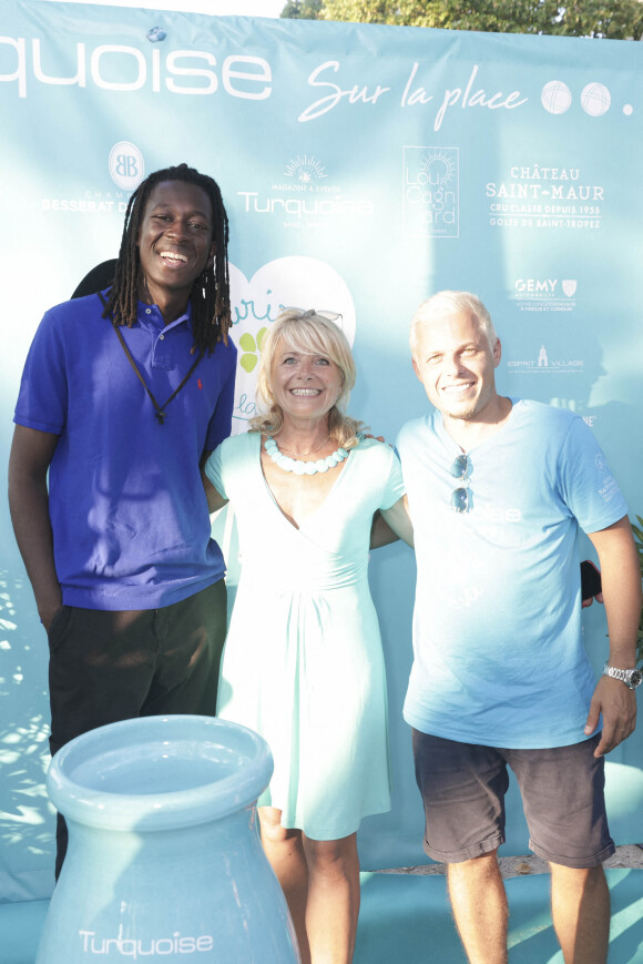 Mory Sacko, Pascale Perez lors d'un tournoi de pétanque place des Lices organisé par le magazine Turquoise pour l'association Sourire à la vie à Saint-Tropez le 10 août 2022. © Jack Tribeca / Bestimage