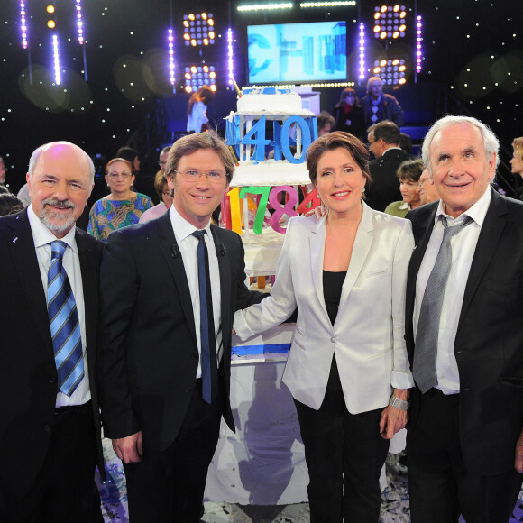 Bertrand Renard, Laurent Romejko, Arielle Boulin-Prat et Patrice Laffont : Enregistrement de l'émission anniversaire des 40 ans "Des chiffres et des lettres" © Guillaume Gaffiot /Bestimage