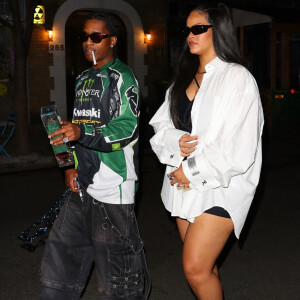 Rihanna et son compagnon ASAP Rocky arrivent au restaurant "Emilio" à New York, le 11 août 2022. 