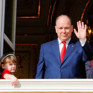 Le prince Albert II de Monaco, ses enfants, la princesse Gabriella et le prince héréditaire Jacques durant la célébration de la traditionnelle fête de la Sainte Dévote à Monaco. © Claudia Albuquerque/Bestimage