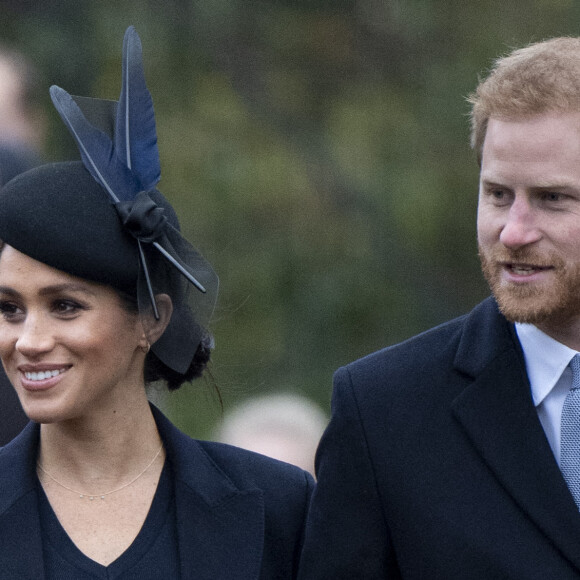 Le prince Harry, duc de Sussex et sa femme Meghan Markle, la duchesse de Sussex enceinte - La famille royale britannique se rend à la messe de Noël à l'église Sainte-Marie-Madeleine à Sandringham, le 25 décembre 2018. 