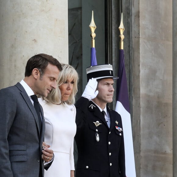 Le président de la République française, Emmanuel Macron et sa femme la Première Dame, Brigitte Macron reçoivent le roi, la reine et le prince héritier de Jordanie pour un déjeuner de travail au palais de l'Elysée, à Paris, France, le 14 septembre 2022 © Stéphane Lemouton/Bestimage 