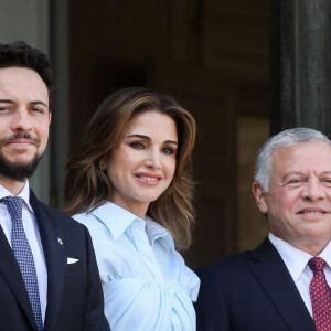 Le président de la République française et sa femme la Première Dame reçoivent le roi Abdallah II, la reine Rania et le prince héritier Hussein Bin Abdallah de Jordanie pour un déjeuner de travail au palais de l'Elysée, à Paris, France, le 14 septembre 2022 © Stéphane Lemouton/Bestimage 
