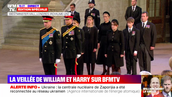 Les princes Harry et William - Veillée des petits-enfants d'Elizabeth II à Westminster Hall pour rendre hommage à la reine  le 17 septembre 2022