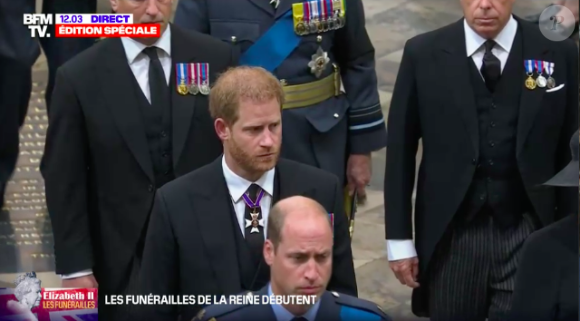 Harry et William, les visages marqués par l'émotion - Arrivée de la famille royale pour les funérailles d'Elizabeth II en l'abbaye de Westminster le 19 septembre 2022 à Londres.