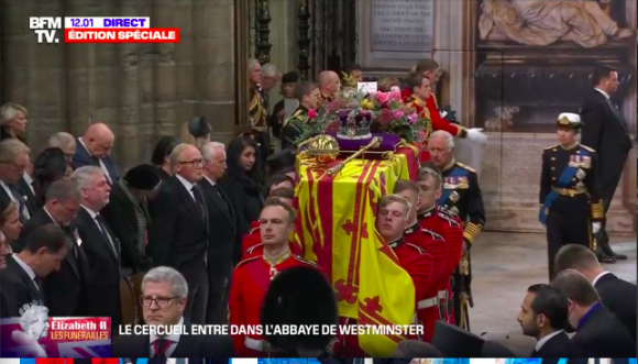 Arrivée de la famille royale pour les funérailles d'Elizabeth II en l'abbaye de Westminster le 19 septembre 2022 à Londres.