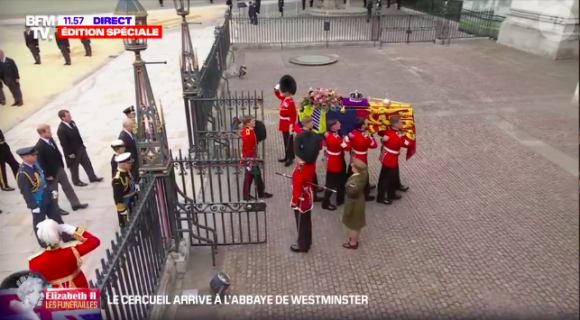 Arrivée de la famille royale pour les funérailles d'Elizabeth II en l'abbaye de Westminster le 19 septembre 2022 à Londres.