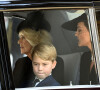 La reine consort Camilla Parker Bowles, le prince George de Galles, Kate Catherine Middleton, princesse de Galles - Sorties du service funéraire à l'Abbaye de Westminster pour les funérailles d'Etat de la reine Elizabeth II d'Angleterre le 19 septembre 2022. 