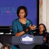 Michelle Obama lors d'une conférence sur l'obésité des enfants. Le 10 février 2010