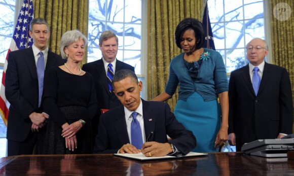 Michelle et Barack Obama dans le bureau ovale le 10 février 2010